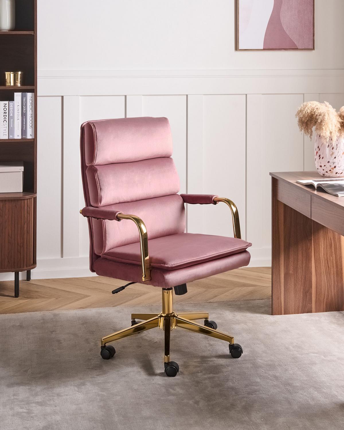 BÜROSTUHL Samtstoff Rosa Vamure - Pink, Textil (60/104/60cm) - Beliani