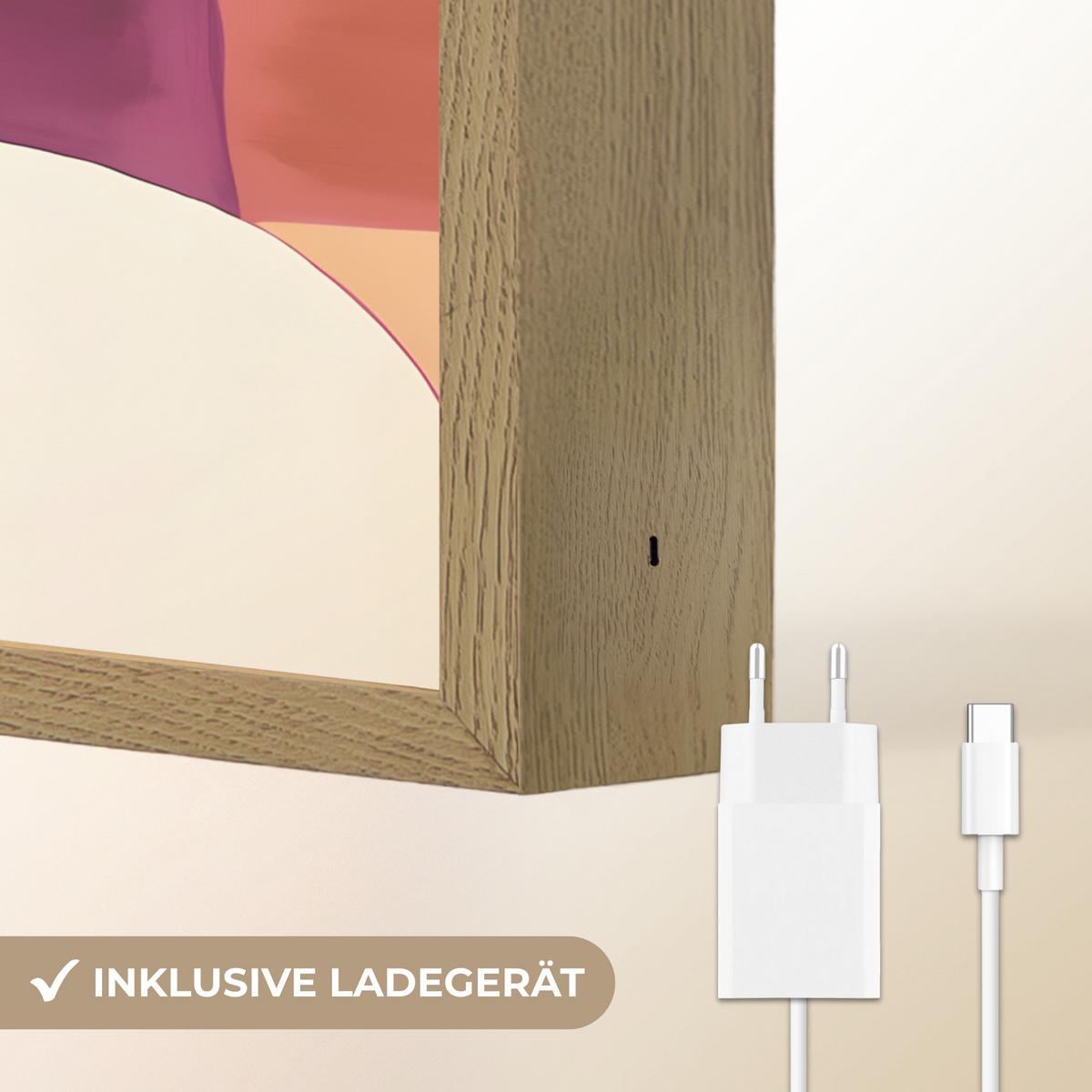 WANDLEUCHTE MIT AKKU Formen - Abstrakt - Farbenfroh 40x30 cm - Rosa, Holzwerkstoff (40/30/8cm) - OnlyWow