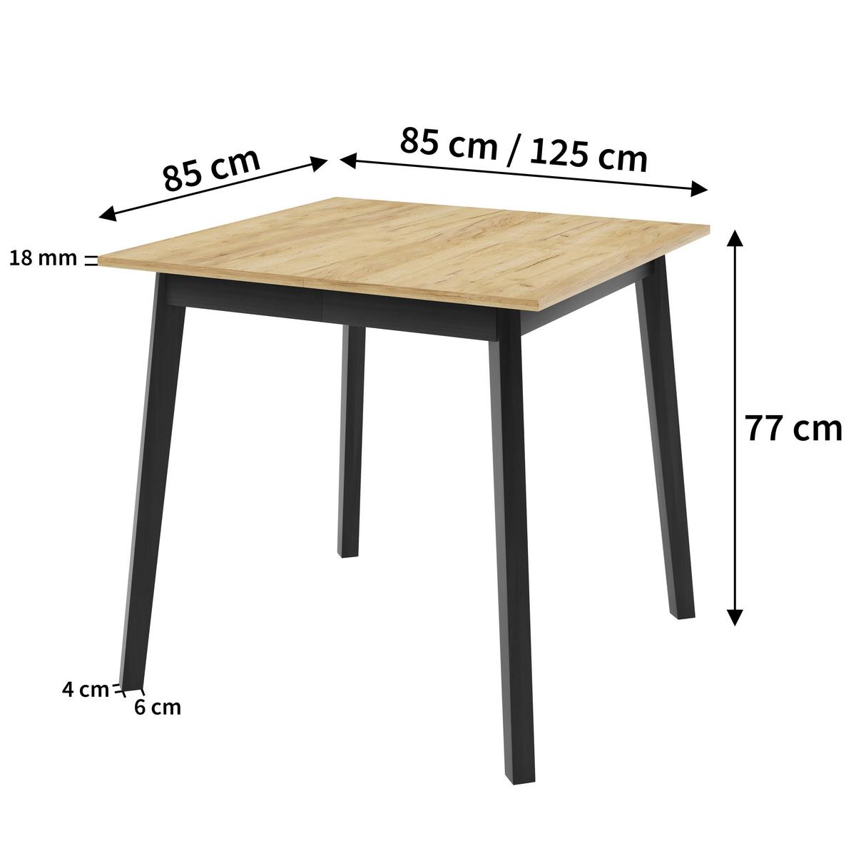 ESSTISCH MARCO S Ausziehbar 85 - 125 / 85 x 77 cm - Schwarz/Weiß, Holz (85/85/77cm) - MASSENO