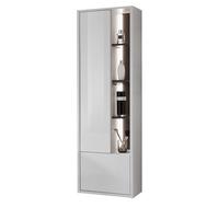 BADSCHRANK weiß Hochglanz, grau, Badezimmer Hochschrank inklusive Beleuchtung - Weiß Hochglanz/Grau, Holzwerkstoff (45/150/30cm) - Furn.Design