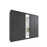 DREHTÜRENSCHRANK B228/H210/T58 cm in Grafit, Kleiderschrank mit Passepartout & 1 Spiegeltür & Schubkästen / 22571 - Silberfarben/Graphitfarben, Holzwerkstoff/Kunststoff (228/210/58cm) - luma-home