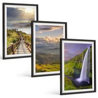 BILDER SET 3er Set - 40x60 cm Schwarzer Rahmen - Berglandschaften Wasserfall - Schwarz, Kunststoff (40/60cm) - TULUP
