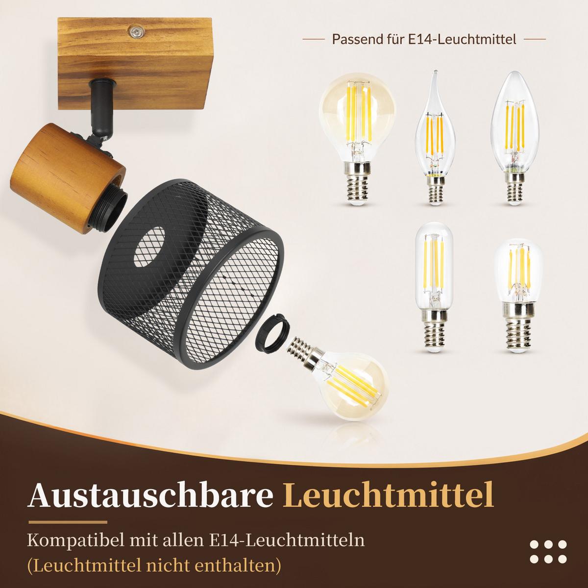 DECKENSTRAHLER Givoril 9/10/17.5 cm - Schwarz, Holz/Metall (9/10/17.5cm) - ZMH