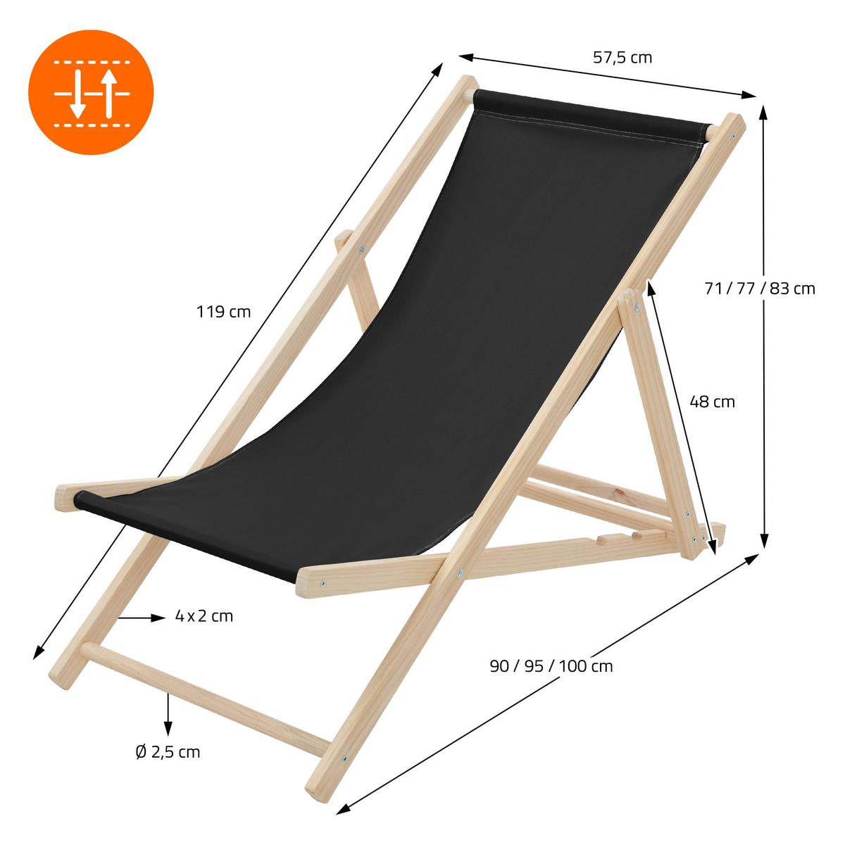 LIEGESTUHL samt Schwarz 2er Set - Schwarz, Holz (57.5/83/100cm) - ECD-Germany