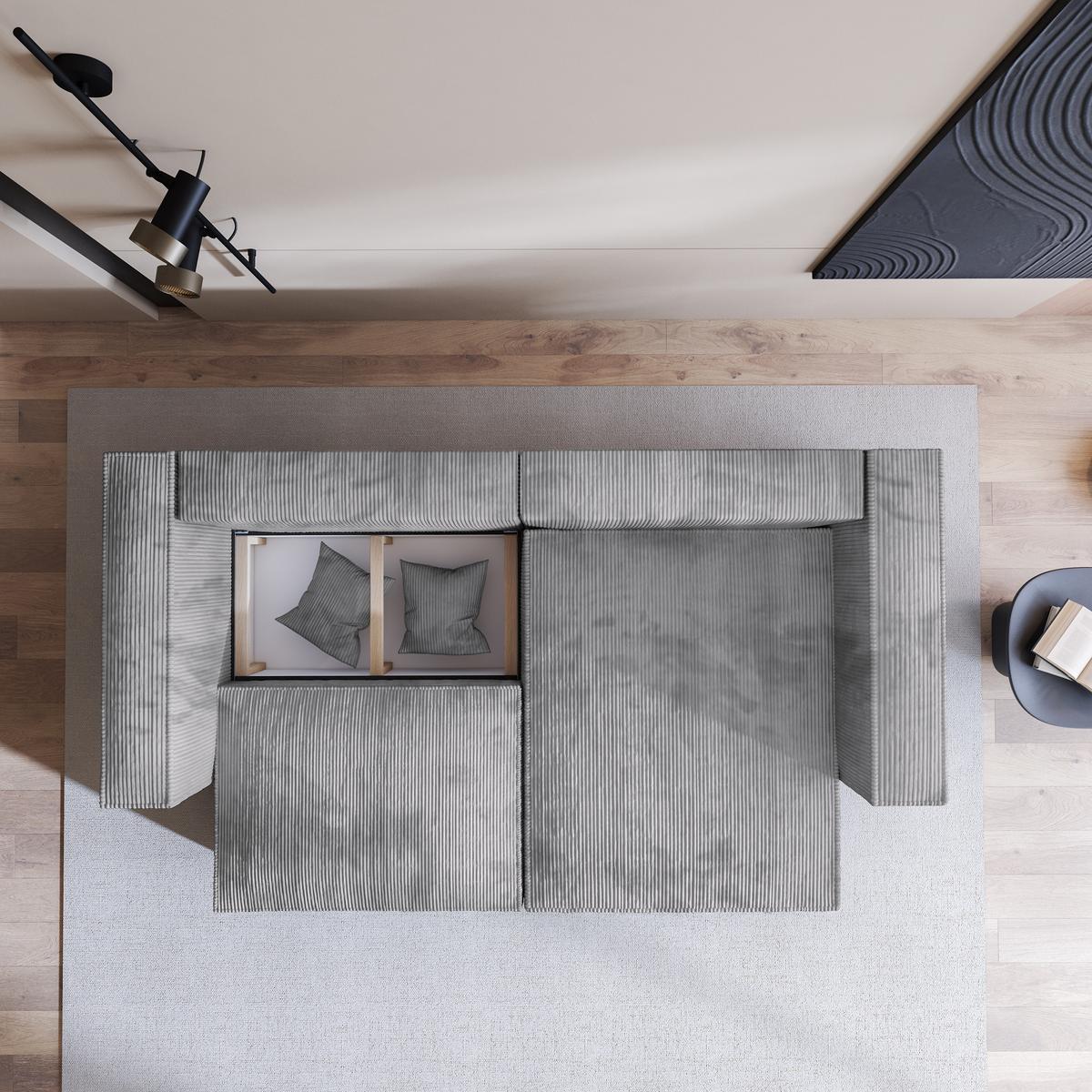ECKSOFA NERIO P Hellgrau Kordstoff mit Schlaffunktion - Hellgrau/Grau, Holz/Kunststoff (245/148cm) - MASSENO