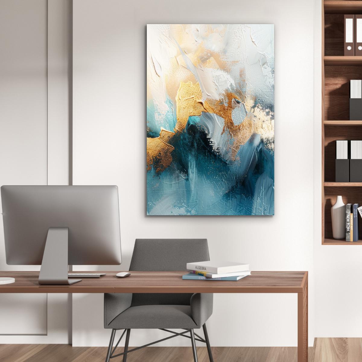 METALLBILD Abstrakt - Kunst - Gold - Blau 80x120 cm - Petrol, Metall (80/120cm) - MuchoWow