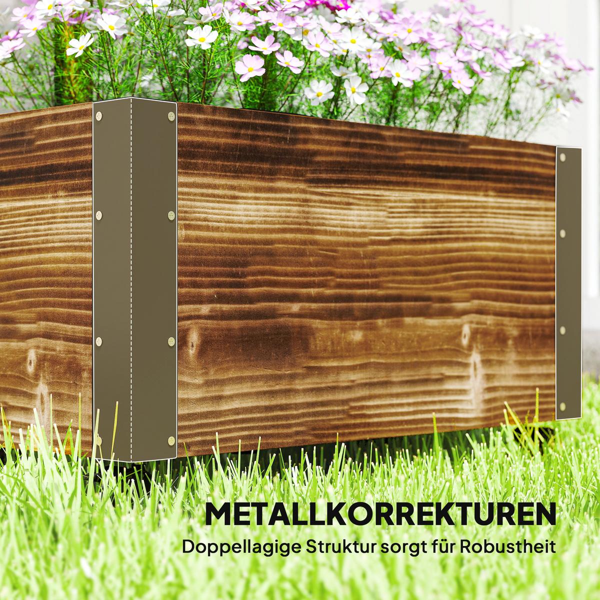 HOCHBEET mit Rankgitter, Blumenkasten mit Rollen, für Kletterpflanzen, Holz, Verkohlt - Dunkelbraun, Holz (31/147/65cm) - Outsunny