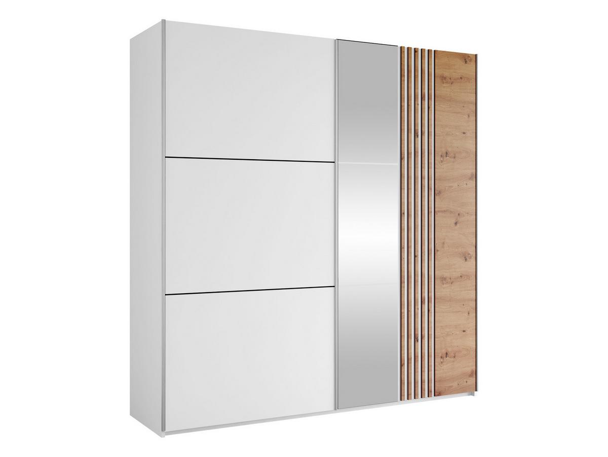 SCHIEBETÜRENSCHRANK Sinatra 203 - Silberfarben/Eiche Wotan, Holzwerkstoff/Metall (203/215/65cm) - MIRJAN24
