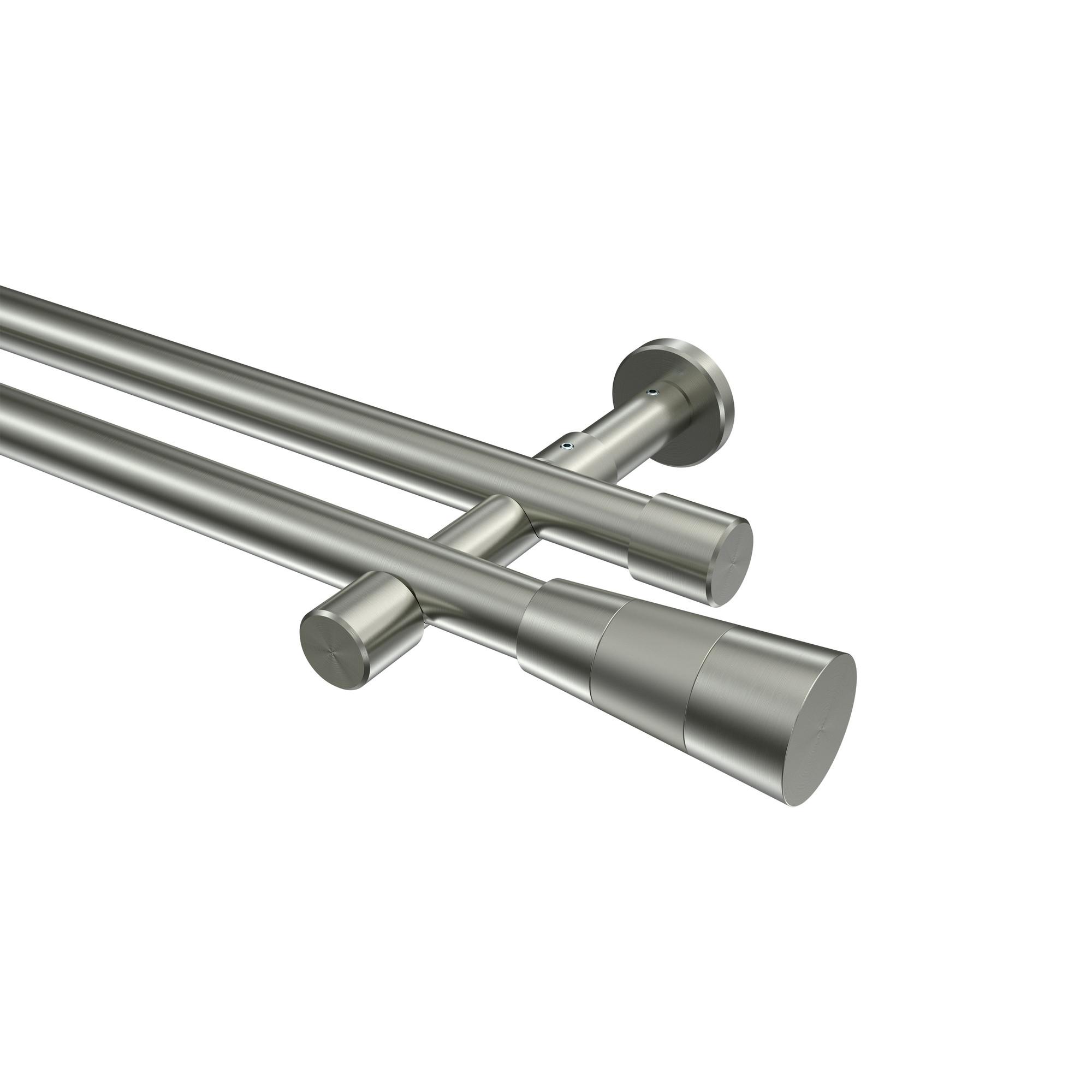 GARDINENSTANGE Prestige Tanara 480 cm (geteilt in 3 x 160 cm), 2-läufig (ohne Ringe), 20 mm Ø Edelstahl-Optik - Edelstahlfarben/Silberfarben, Metall (480cm) - INTERDECO