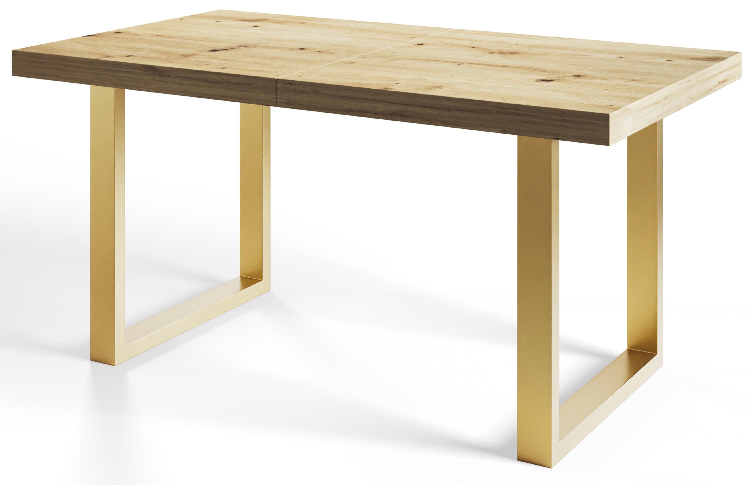 INDUSTRIELLER Esszimmertisch LOFT-U, ausziehbarer Tisch, Größe: 180-280X90X77 cm, Wohnzimmertisch Farbe: ARTISAN, mit Metallbeinen in Farbe Gold - Hellbraun/Goldfarben, Holzwerkstoff (180/90/77cm) - Alpi-Möbel
