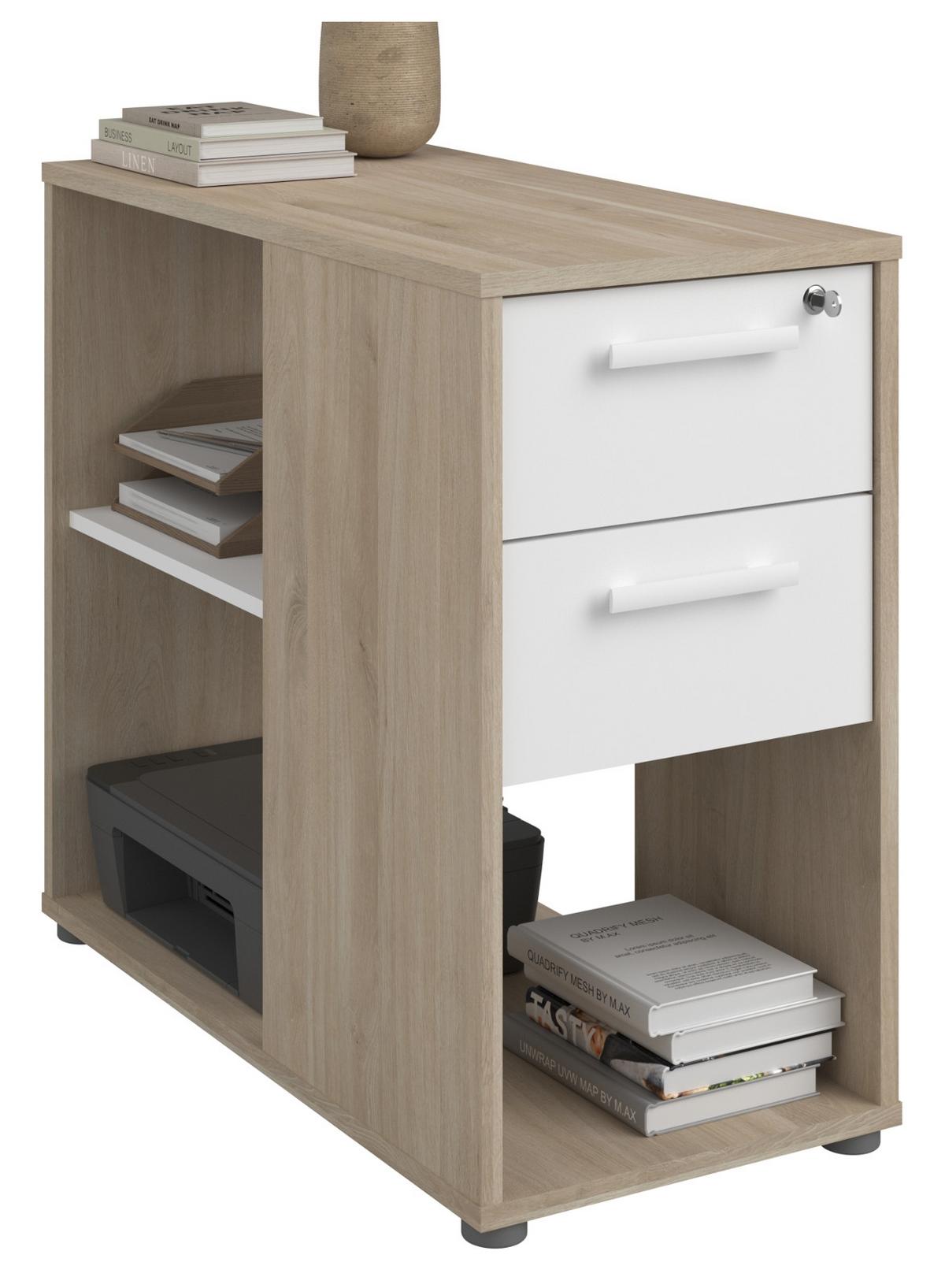 BÜROMÖBEL-SET Eiche, weiß, Kombination mit Schreibtisch, Container und Stauraumregal - Eichefarben/Schwarz, Holzwerkstoff/Kunststoff (80/150/104cm) - Parisot Meuble