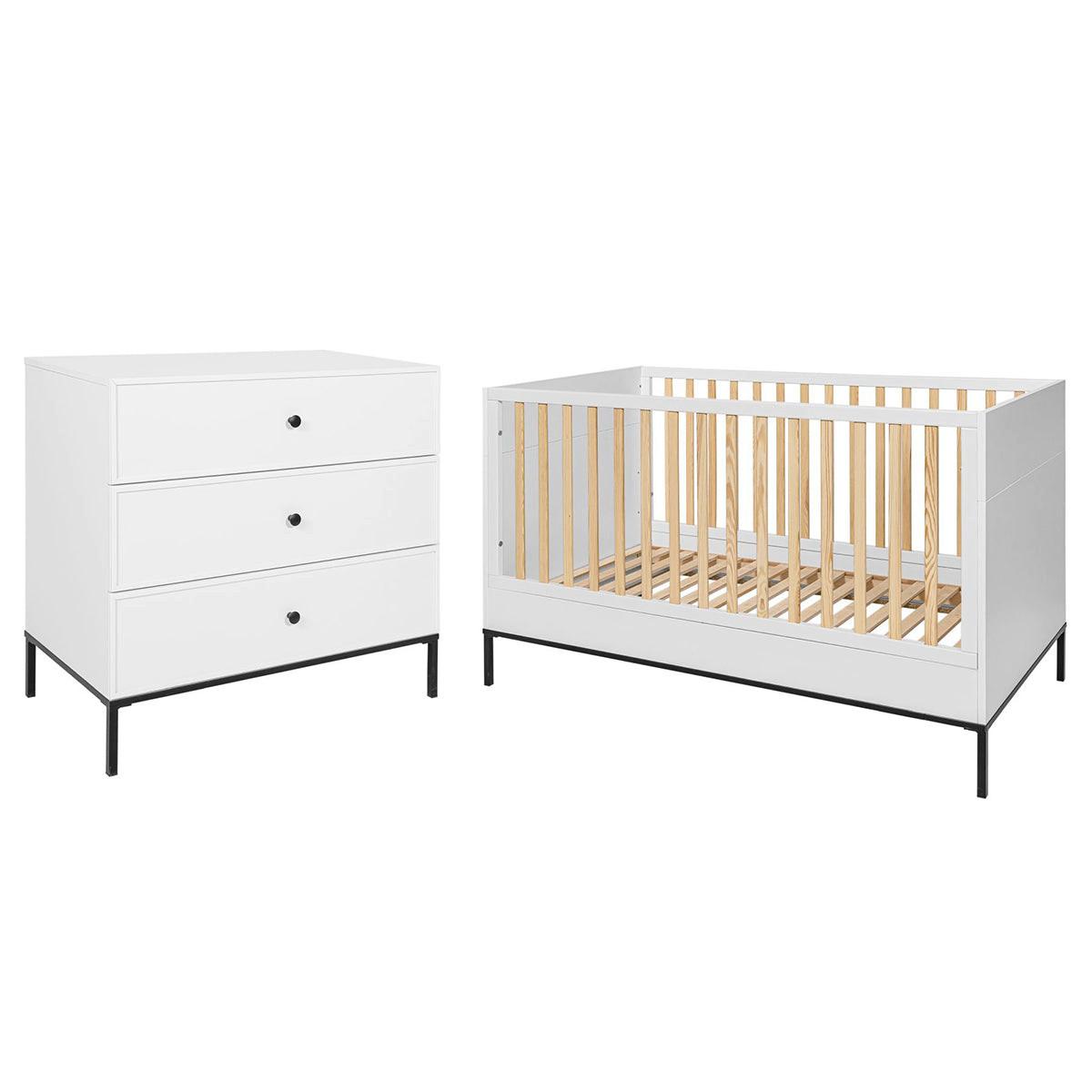 BABYZIMMER 2-teilig Lumi Weiß und Schwarz - Weiß, Holzwerkstoff (144/86.5/74.5cm) - Petits-meubles