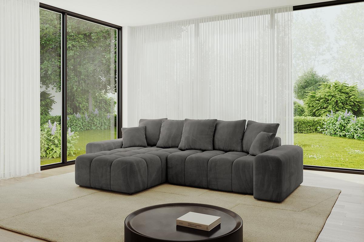 ECKSOFA Ottomane links ENIL-L 297x189x68 Dunkelgrau Velours - Anthrazit, Holzwerkstoff/Kunststoff (297/189cm) - ALTDECOR