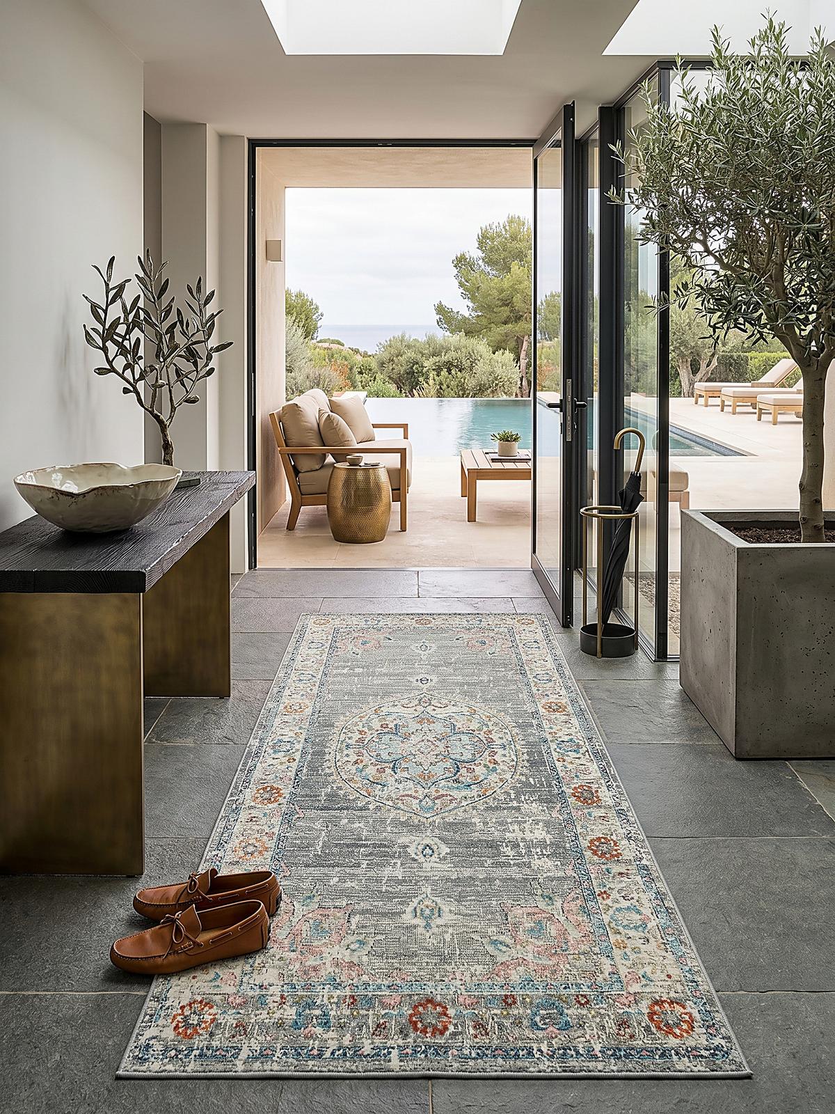 TEPPICH Outdoor Orientalisch LIMMAT Polypropylen Grau 80 x 300 cm - Grau, Textil (80/300cm) - KADIMA DESIGN