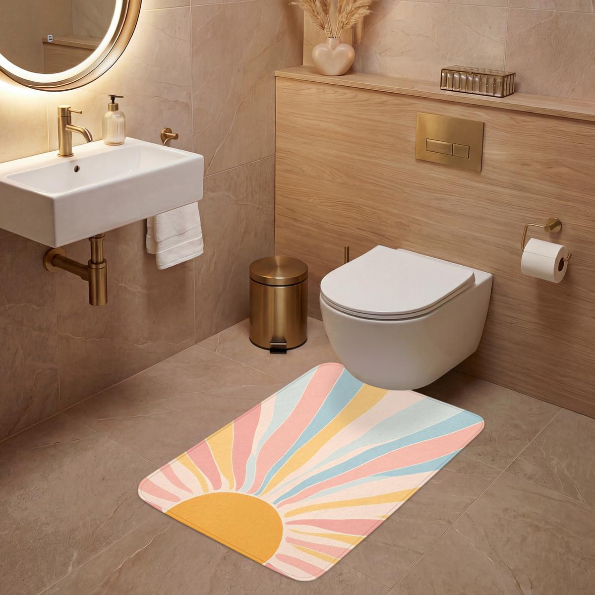 WC-VORLEGER Illustration - Sonne - Pastellfarben Toilettenvorleger 60x90 cm - Pastellblau, Textil (60/1cm) - OnlyWow
