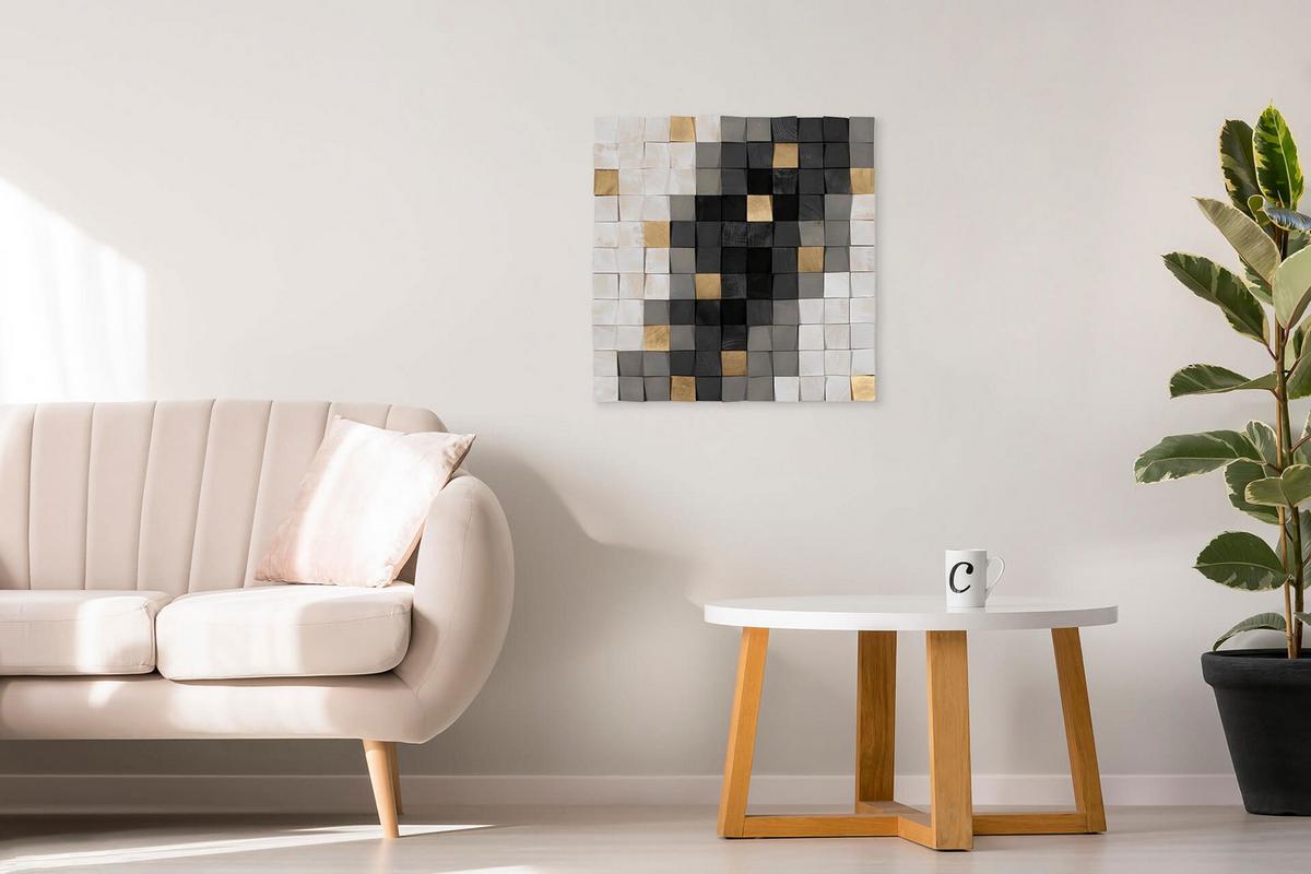 HOLZBILD Grau 75/75 cm - Schwarz/Grau, Holz (7/75cm) - KUNSTLOFT
