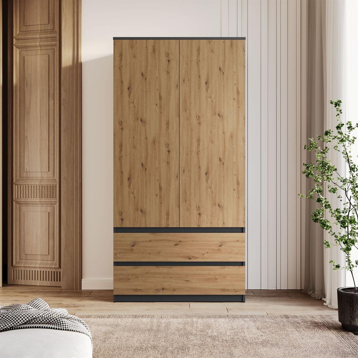 SCHRANK HANA SS-90 Artisan Eiche / Anthrazit - Eiche Artisan, Holzwerkstoff (90/180/50cm) - Lookway