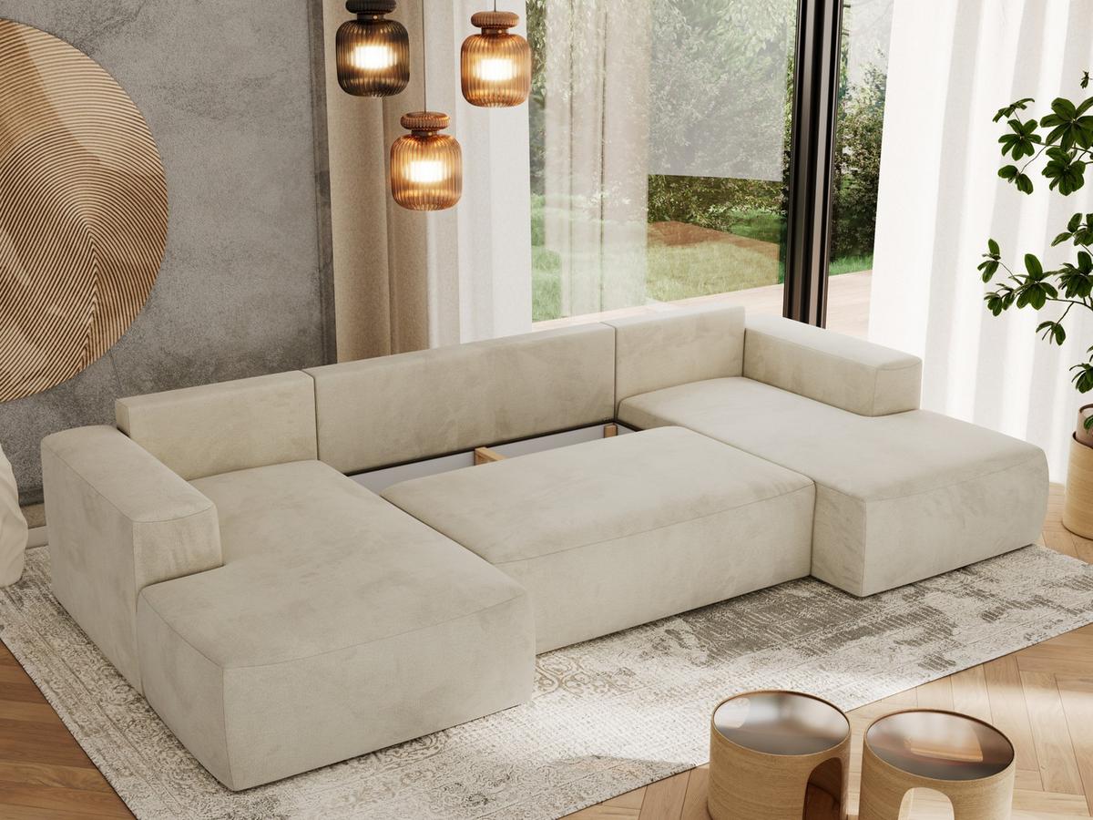 WOHNLANDSCHAFT TRENTINO U Beige Velvet - Beige/Schwarz, Kunststoff/Textil (334/91/163cm) - MKS