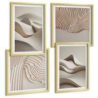 BILDER SET 4er Set - 50x50 cm & 40x60 cm Goldrahmen - Abstrakte beige Wellen - Goldfarben, Kunststoff (50/50cm) - TULUP