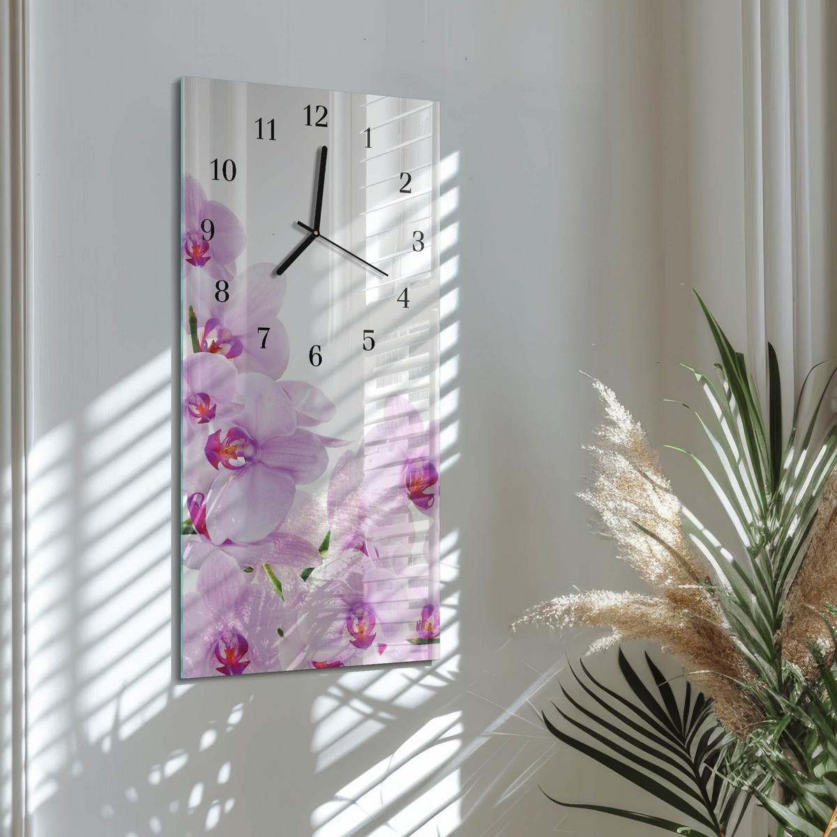 WANDUHR aus Glas 30x60 cm - Orchideen - Lila, Glas (30/60/0.4cm) - TULUP