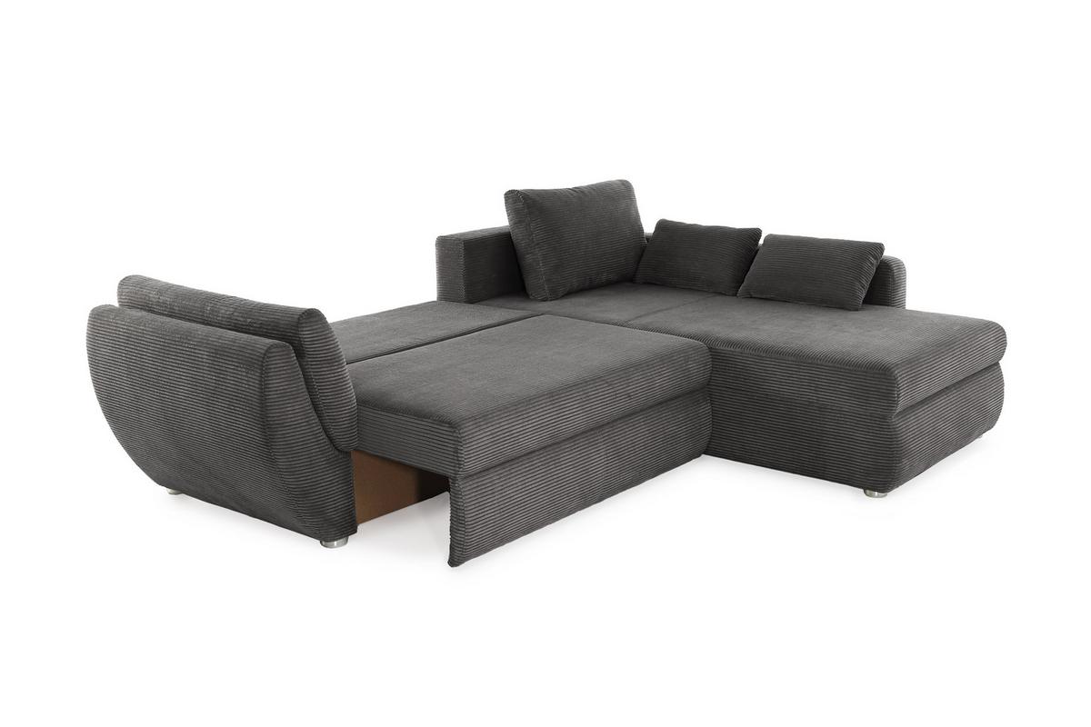 ECKSOFA mit Schlaffunktion und Bettkasten, seitenverkehrt montierbar B272/T200/H88 cm, Liegefläche 128x224 cm, Cord Dunkelgrau / 15226 - Chromfarben/Dunkelgrau, Kunststoff/Textil (272/200cm) - luma-home