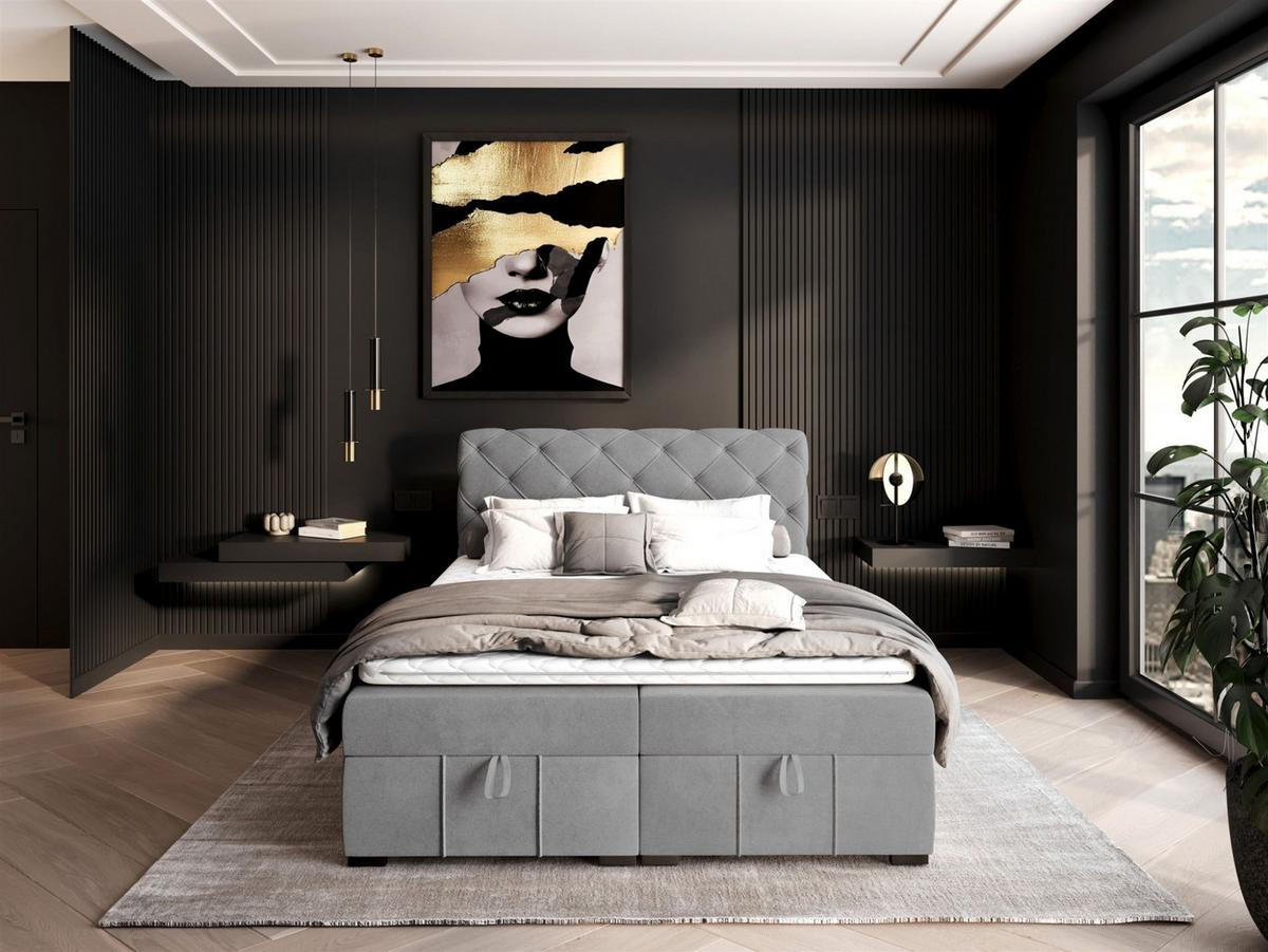 BOXBETT Gisel - Hellgrau, Holzwerkstoff/Textil (180/200cm) - Fun Möbel