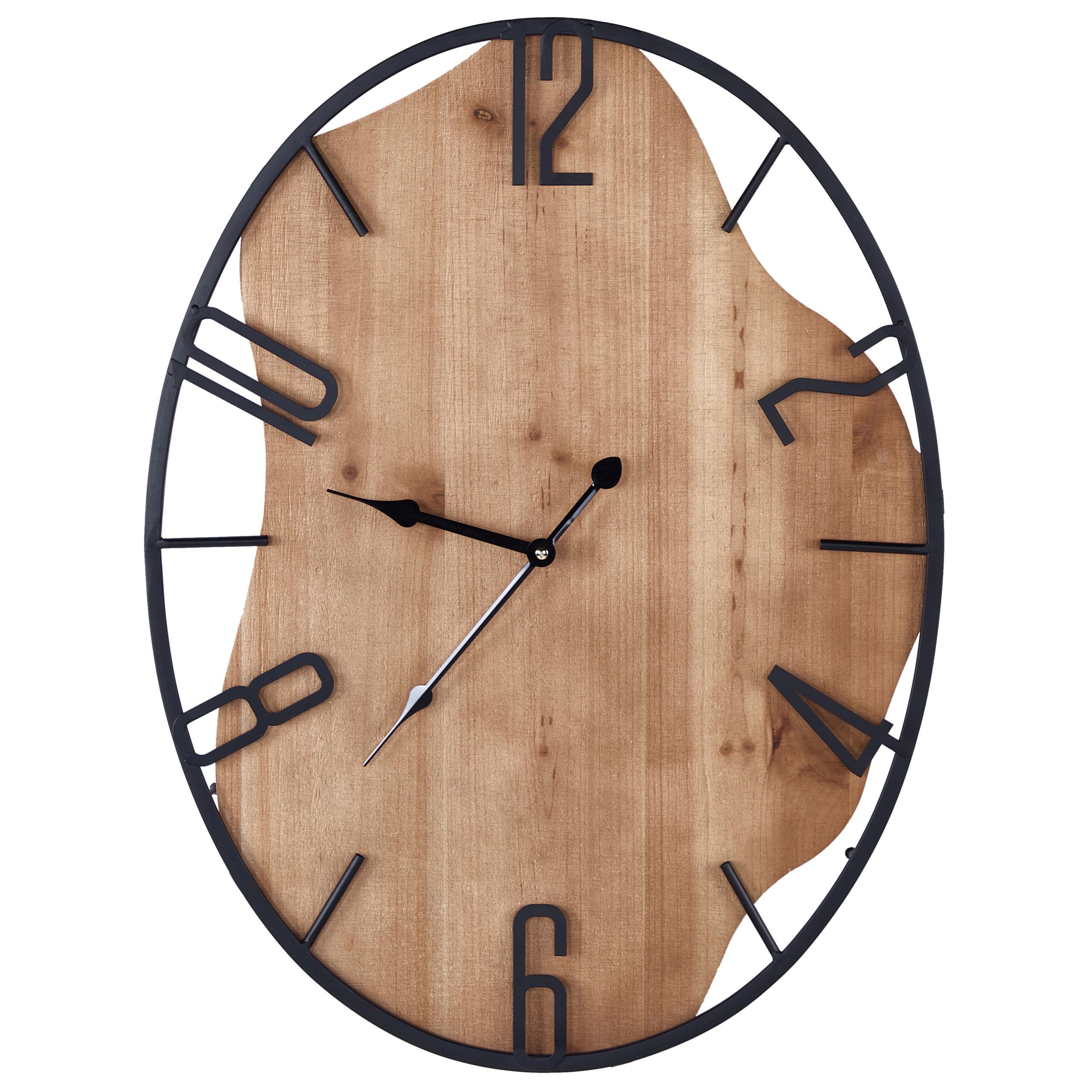 WANDUHR Metall heller Holzfarbton/schwarz Meynes - Schwarz, Metall (46/60/0.5cm) - Beliani