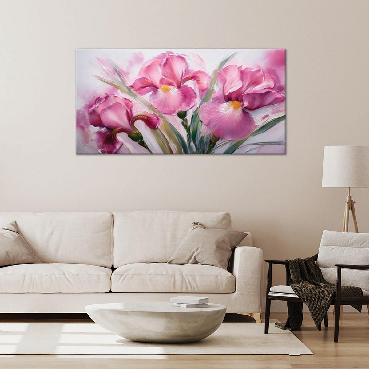 LEINWANDBILD Iris rosa bemalte Blumen 80x40cm - Pink, Textil (80/40cm) - Feeby