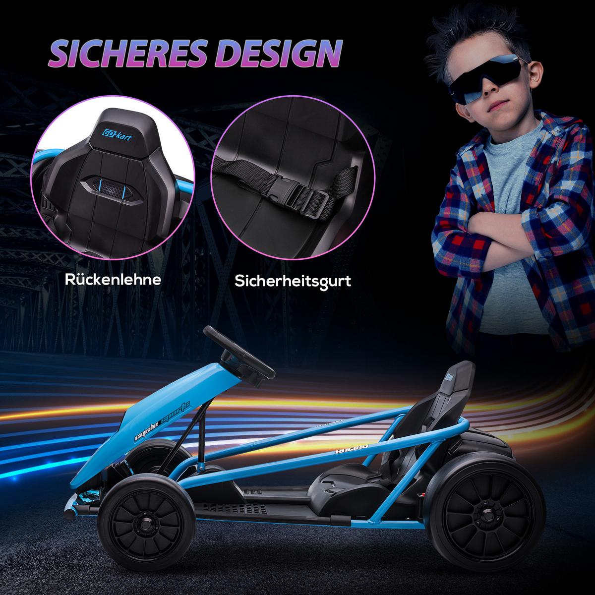 KINDER Elektro Gokart - Blau, Metall (115/77/54cm) - HOMCOM