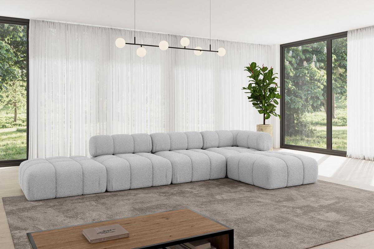 ECKSOFA modulares Sofa Kerru-L2 - 380x190x70 cm Hellgrau Bouclé - Hellgrau, Holzwerkstoff/Textil (380/190cm) - ALTDECOR