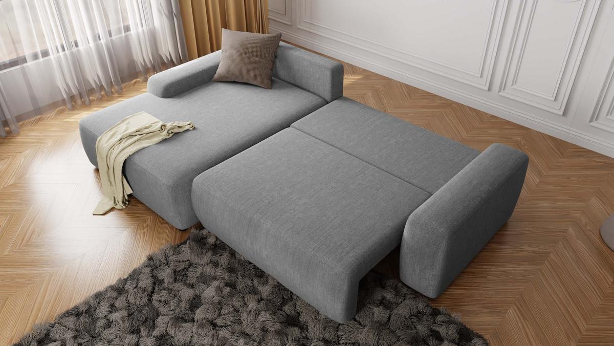 ECKSOFA Lopez Hellgrau Samt-Stoff - Hellgrau/Schwarz, Holz/Kunststoff (264/162cm) - S-Style