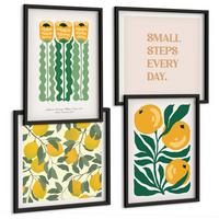 BILDER SET 4er Set - 50x50 cm & 40x60 cm Schwarzer Rahmen - Pflanzenmuster mit Blumen - Schwarz, Kunststoff (50/50cm) - TULUP