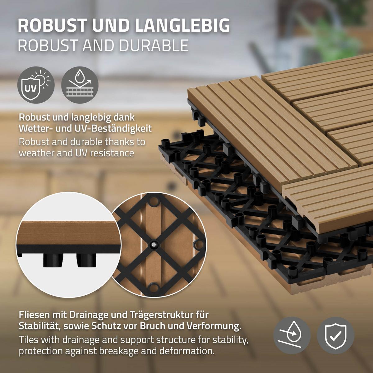 BODENPLATTE Mosaik 2er Set - Teakfarben, Holzwerkstoff (30/30/2cm) - ECD-Germany