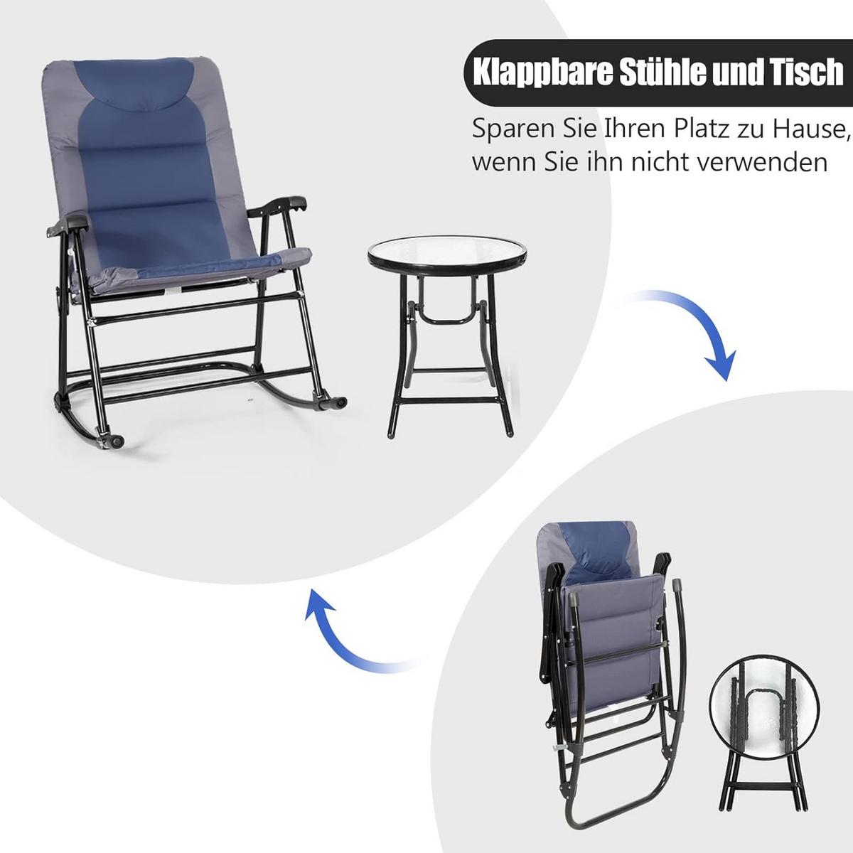 SCHAUKELLIEGE mit Beistelltisch Blau(3-teilig) - Blau, Metall - COSTWAY