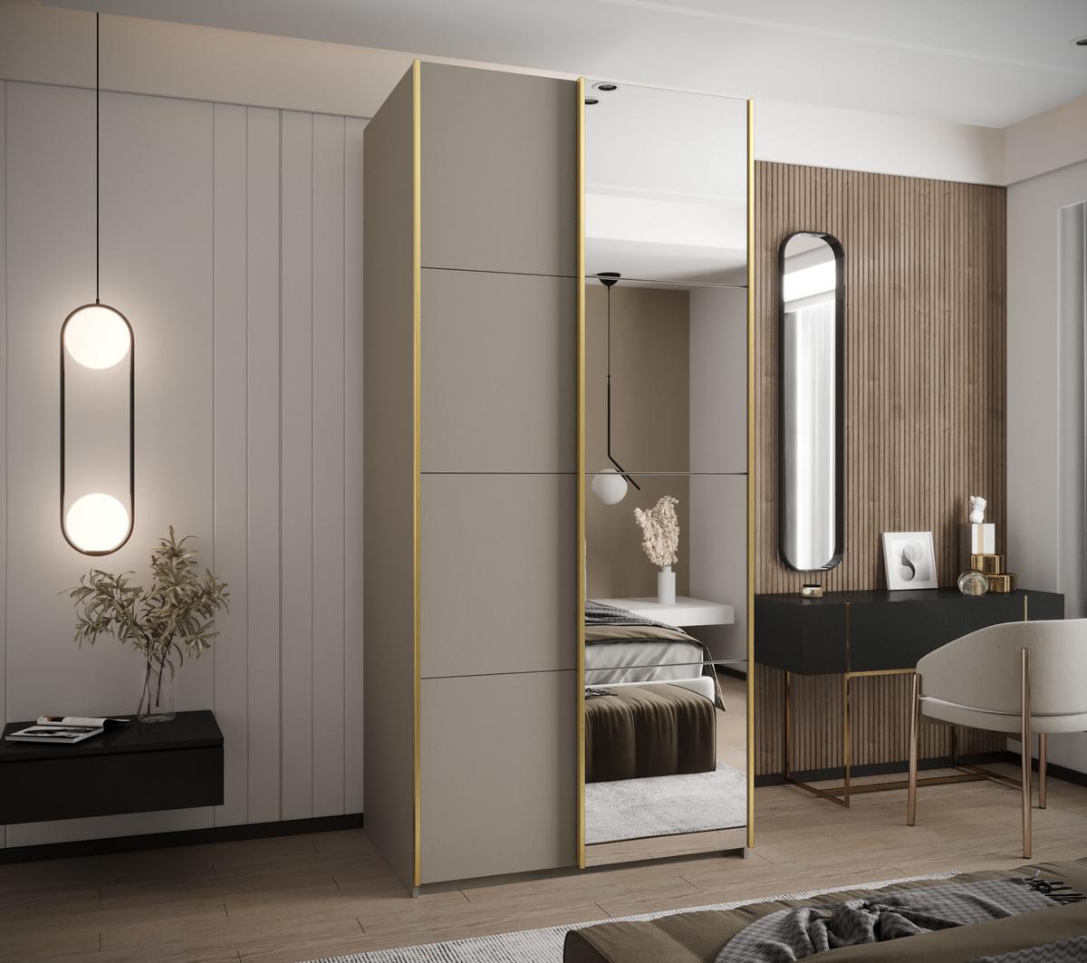 SCHWEBETÜRENSCHRANK 245,5/100/64 2-türig - Kaschmir/Goldfarben, Holz/Metall (100/245/64cm) - Abiks Möbel