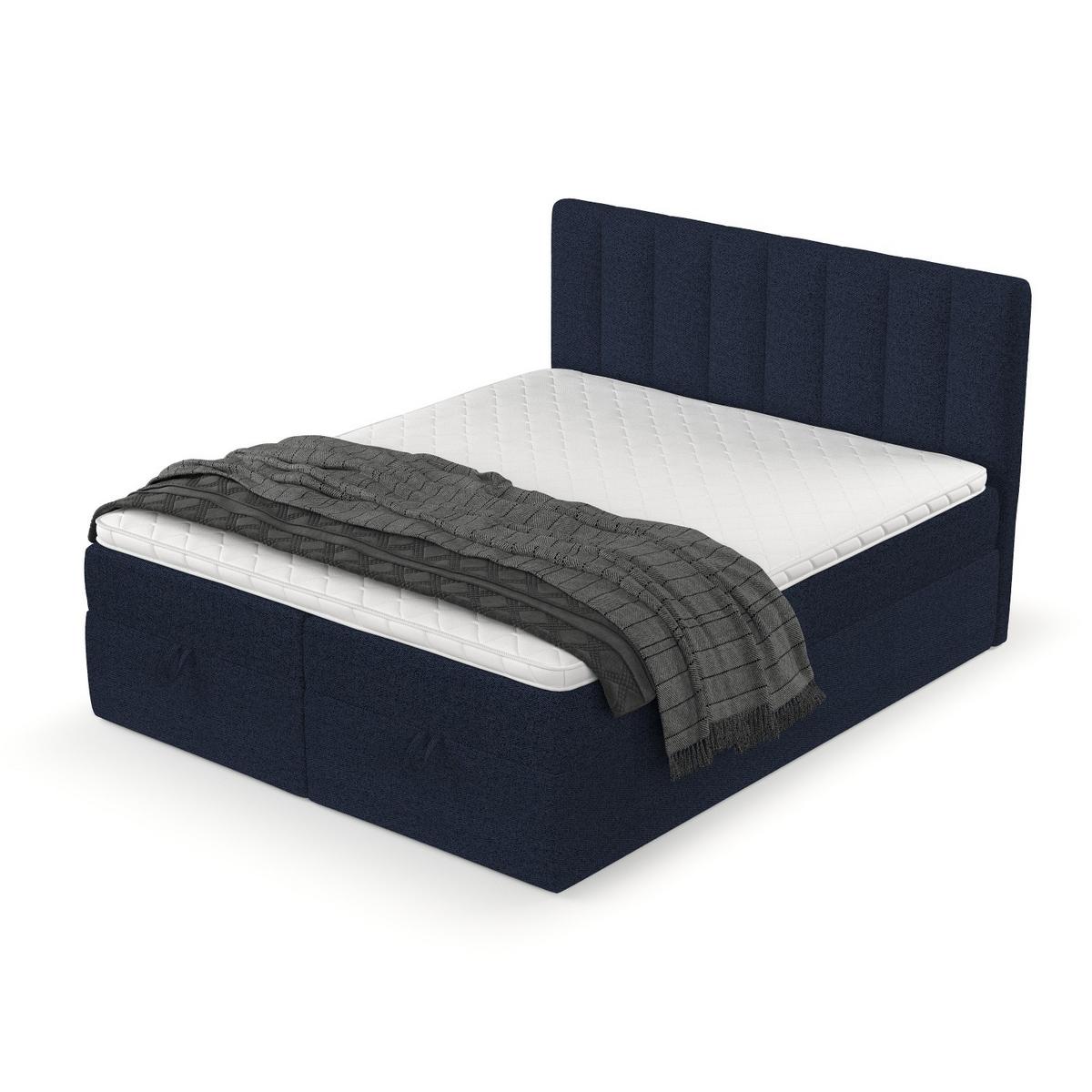 BOXBETT Lusso 200/200 cm Marineblau im Riva Stoff - Schwarz/Dunkelblau, Holz/Holzwerkstoff (200/200cm) - AltaBeds