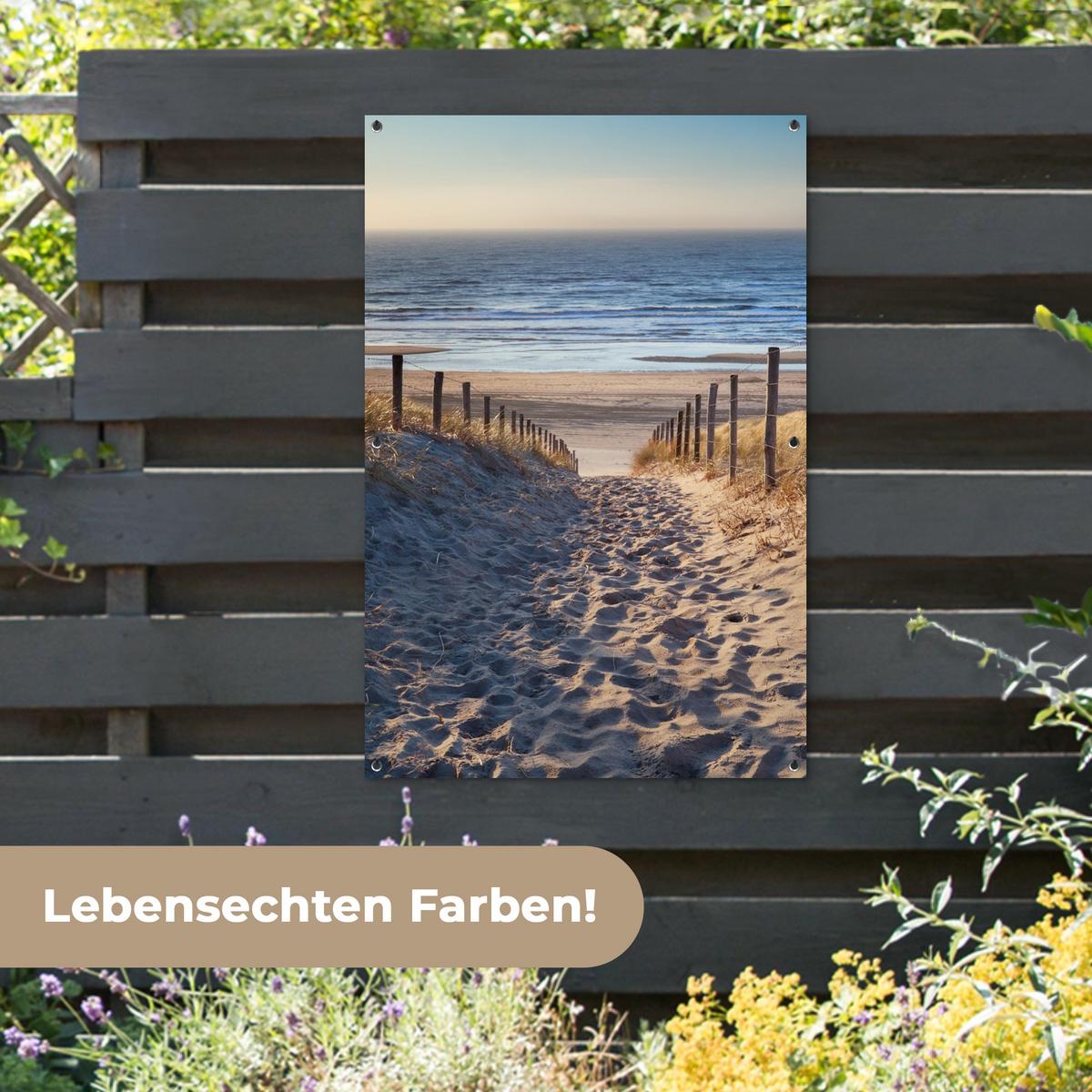 GARTENPOSTER Strand - Meer - Niederlande - Dünen - Sonne Outdoor Bilder 80x120 cm - Sandfarben, Kunststoff (80/120/0.2cm) - OnlyWow