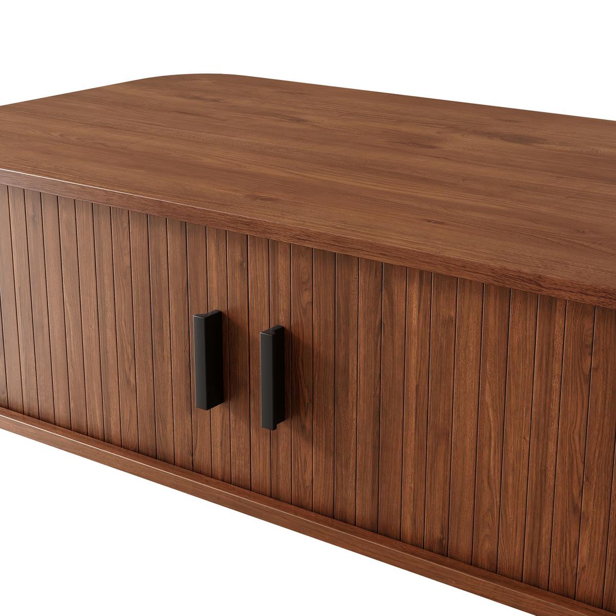 COUCHTISCH Nussbaum Rechteckig mit Schiebetüren Lamellenoptik & Stauraum - Walnussfarben, Holzwerkstoff (55/120/45cm) - Urban Meuble