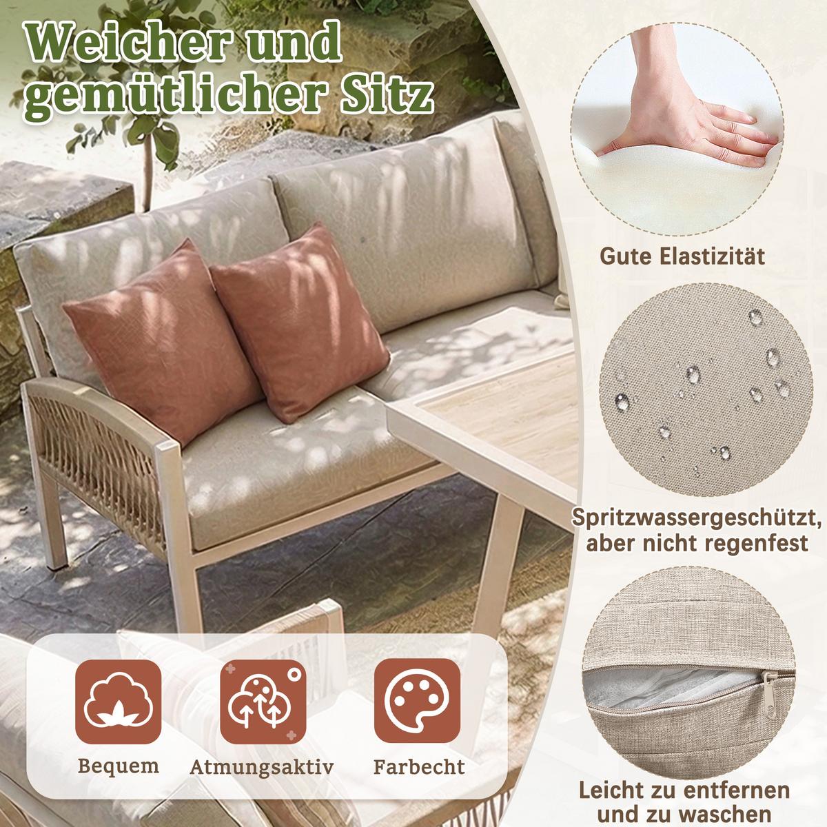 LOUNGEGARNITUR 7-tlg. Eisen Beige Gartensofa mit Tisch, Sesseln & Bank - Beige, Metall - Urban Meuble