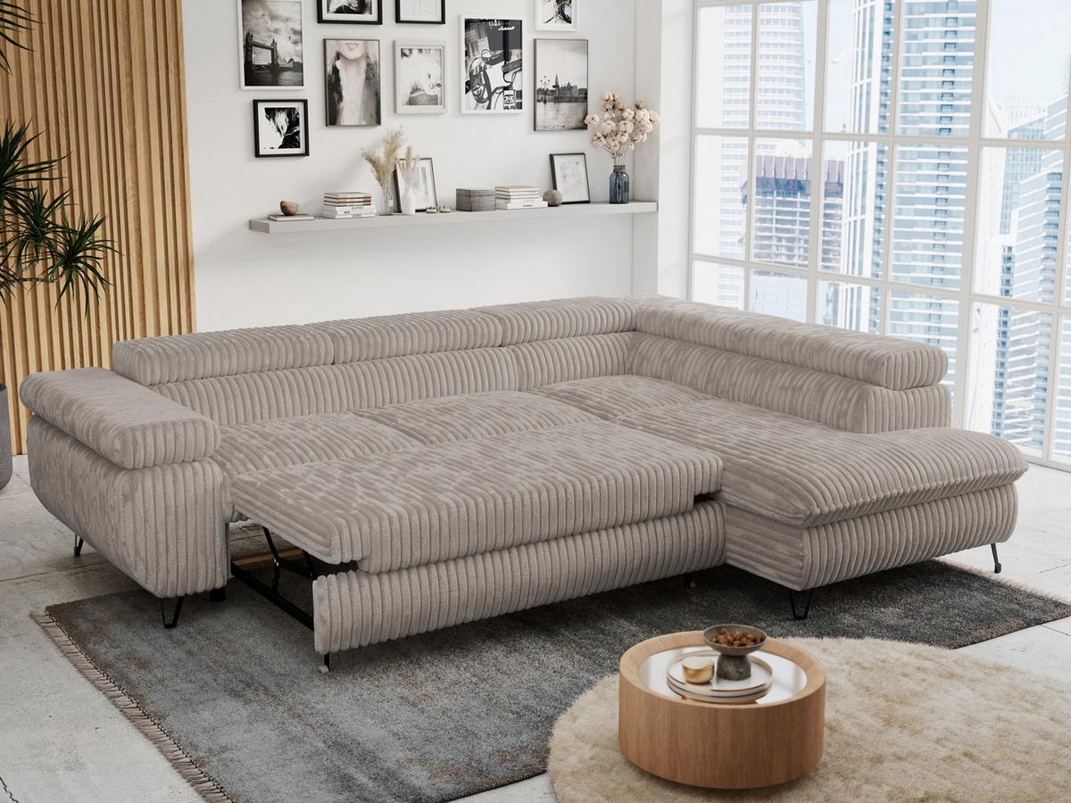 ECKSOFA PETER L Hellbraun Cord - Rechts Seite - Hellbraun/Schwarz, Textil/Metall (273/208cm) - MKS