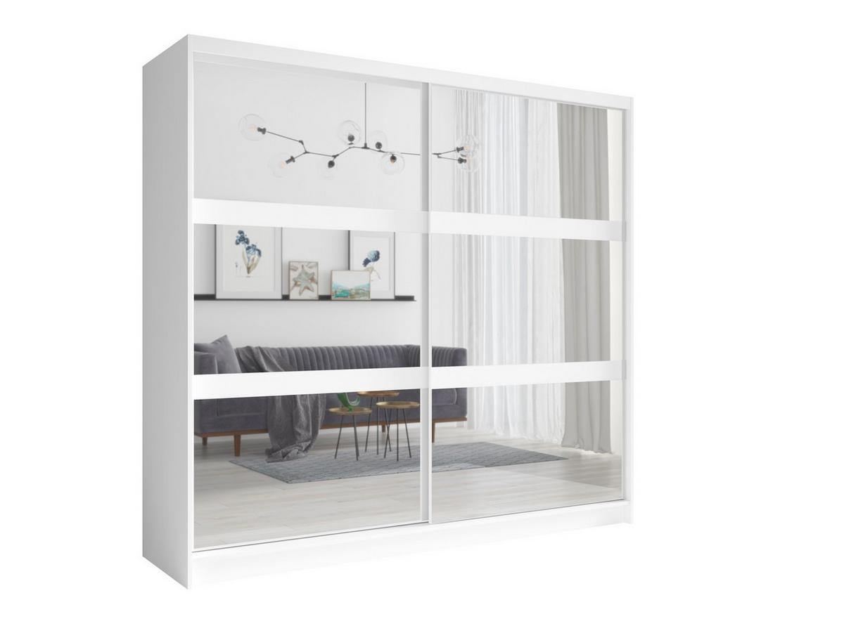 SCHWEBETÜRENSCHRANK SILVA 230/215/62cm 2-türig mit Spiegel Weiß - Weiß, Holzwerkstoff (230/215/62cm) - MASSENO