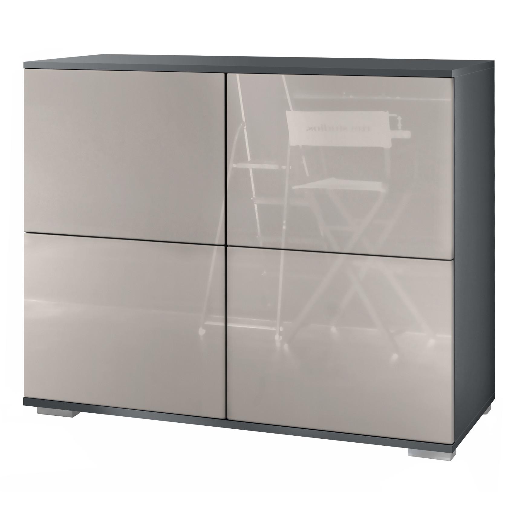 KOMMODE Rova Sandgrau Hochglanz - Sandfarben, Holzwerkstoff (92.5/75.5/35cm) - Vladon