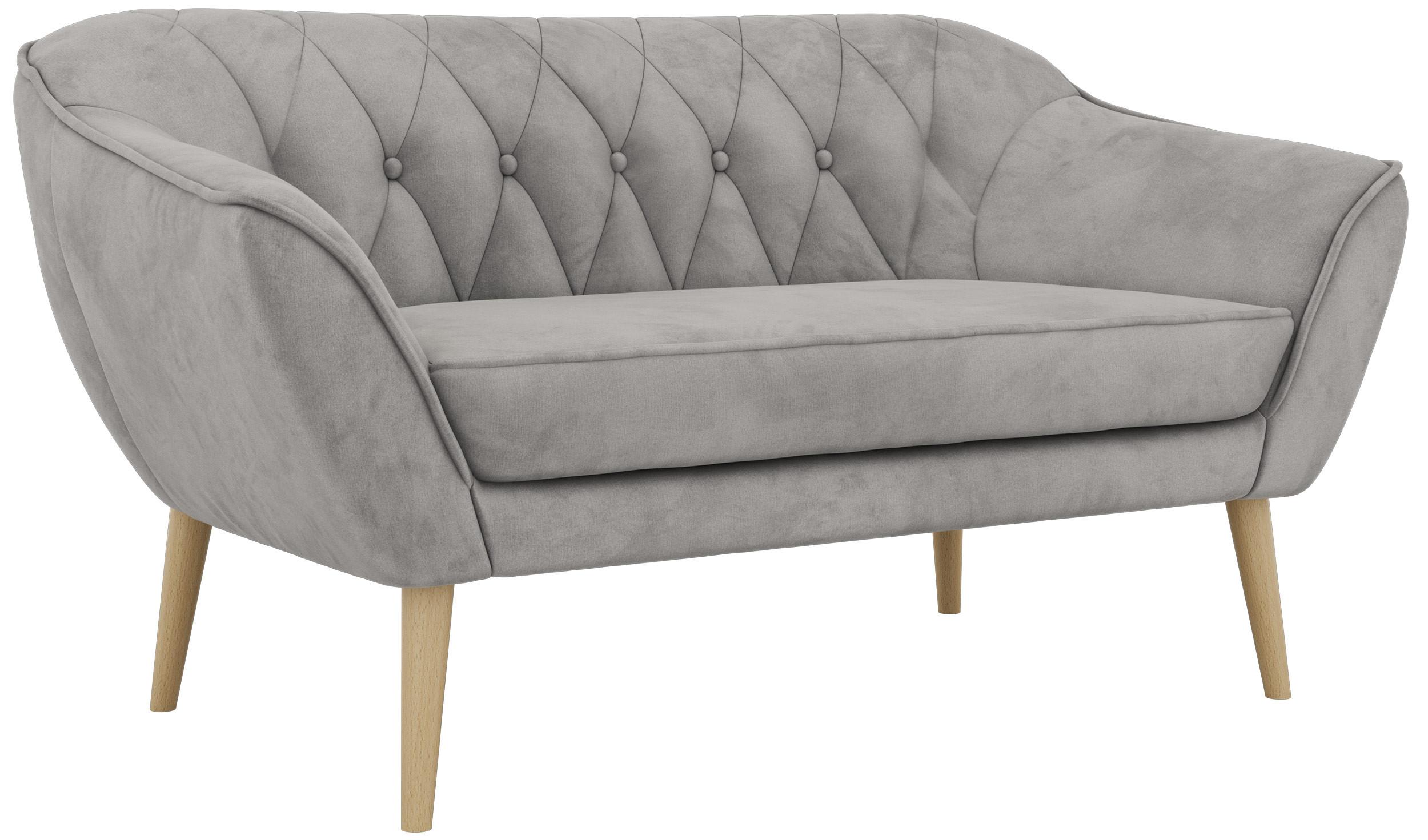 2-SITZER-SOFA PIRS - Hellgrau Velvet - Holzbeine - Buchefarben/Hellgrau, Holzwerkstoff/Textil (140/75/74cm) - MKS