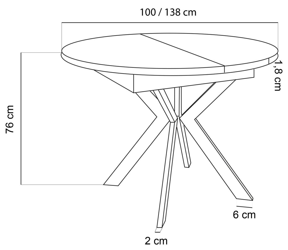 ESSTISCH Lily runder ausziehbarer, Weiß 100-140/100/76 cm - Schwarz/Weiß, Holzwerkstoff/Metall (100/140/76cm) - WFL GROUP