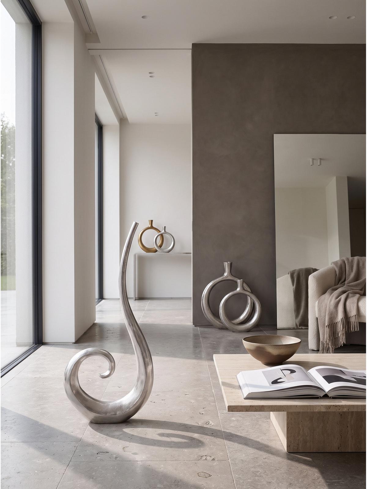 BODENVASE BAVENO, Aluminium, handgefertigt, Silber, 48 x 10 x 100 cm - Silberfarben, Metall (100cm) - KADIMA DESIGN