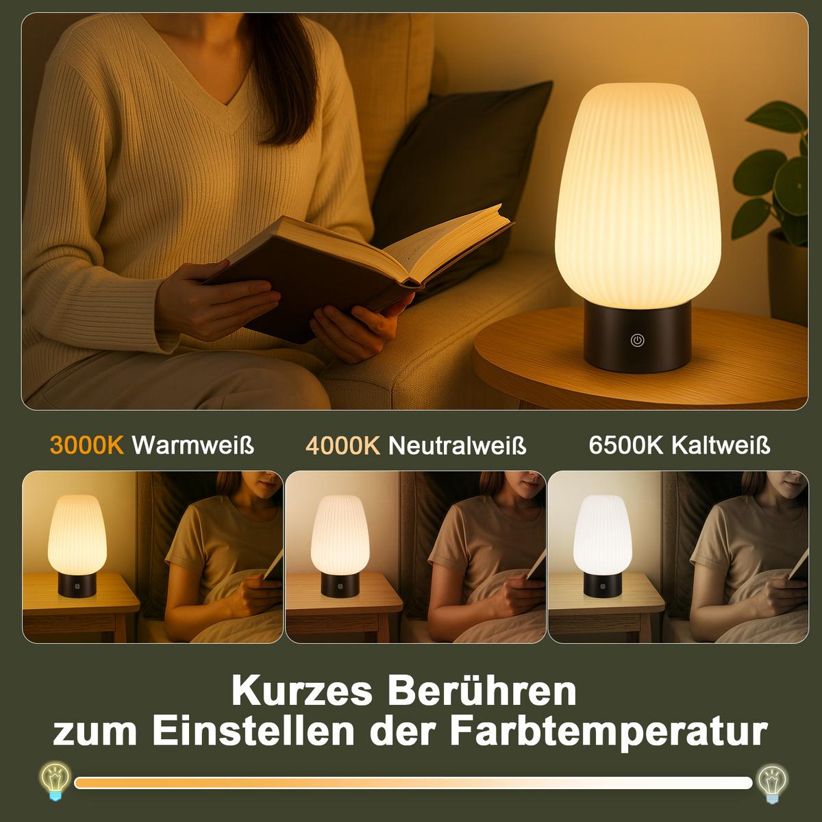 LED TISCHLAMPE Lampira 21/13/8.7 cm - Weiß, Glas (21/13/8.7cm) - ZMH