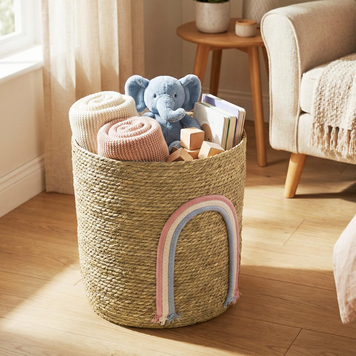 AUFBEWAHRUNGSKORB Seegras Baumwollseil Naturholz - Naturfarben, Naturmaterialien (30/35/30cm) - HOMCOM