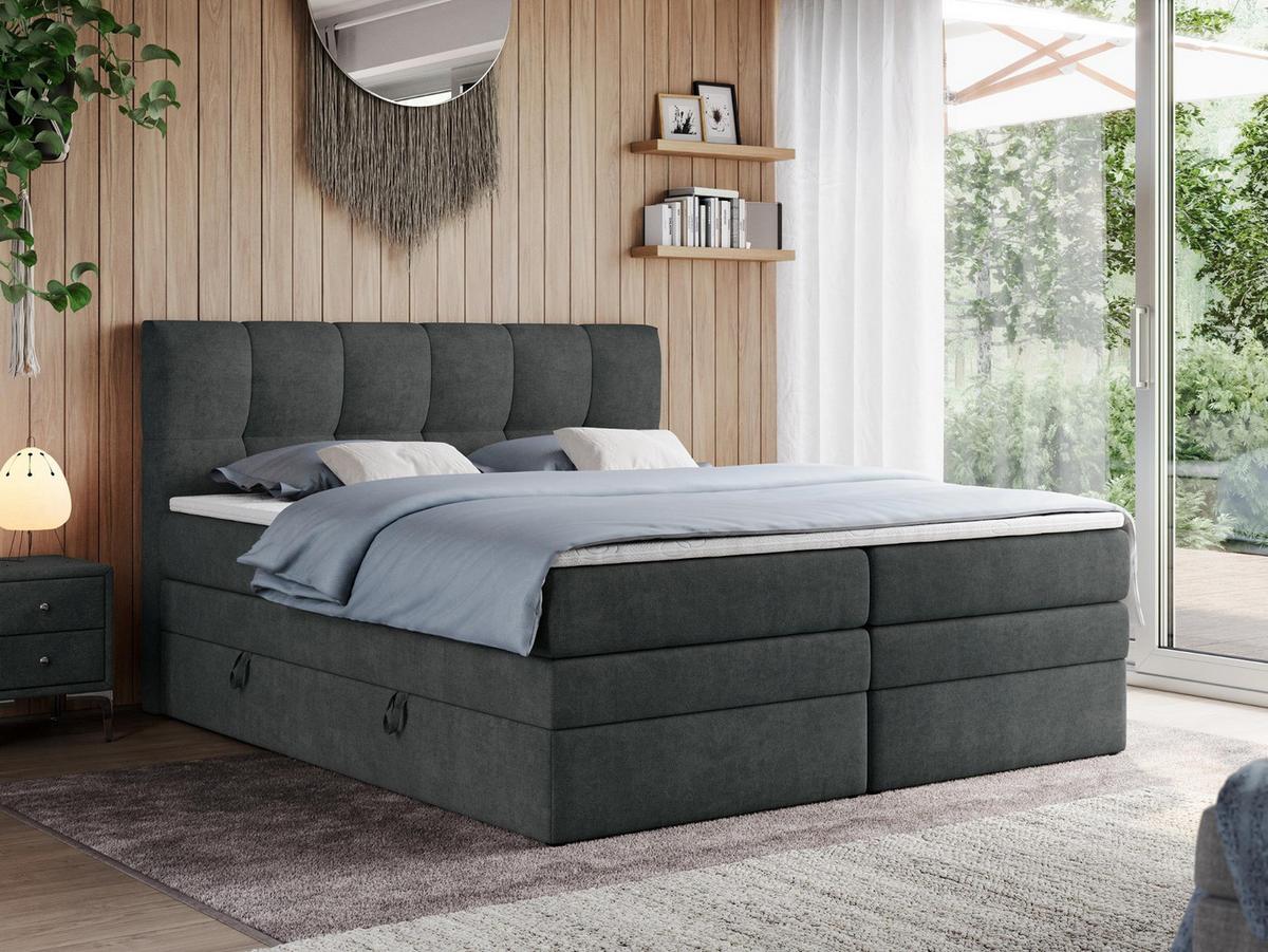 BOXSPRINGBETT ALVIN KING 160/200 Dunkelgrau Struktur - H4 - Dunkelgrau, Holz/Textil (160/200cm) - MKS