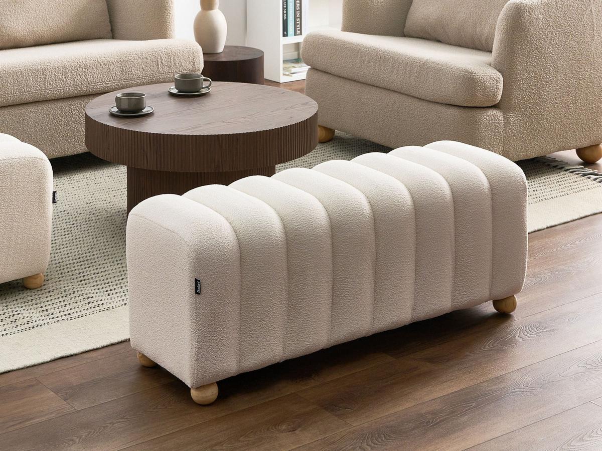 POLSTERBANK Bouclé Cremeweiß Idyllwild - Creme, Textil (111/45/39cm) - Beliani