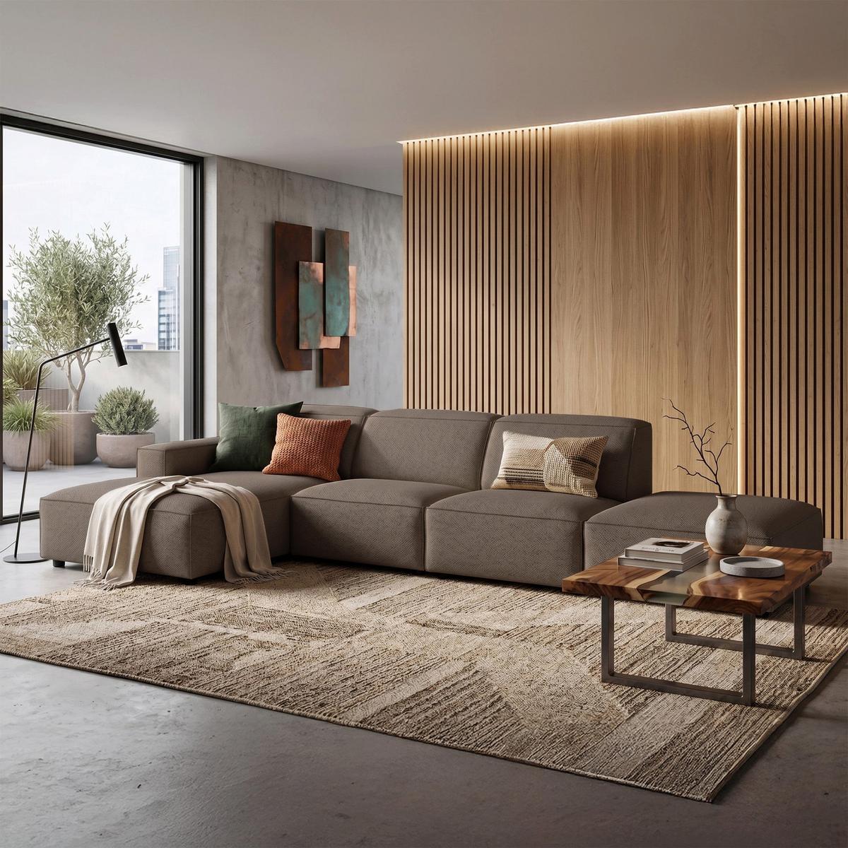 ECKSOFA Sellmo 344 cm - Hellbraun/Schwarz, Kunststoff/Textil (350/166cm) - Selsey